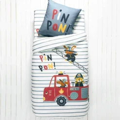 Linge de lit enfant à motifs Pompiers en coton