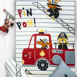 Linge de lit enfant à motifs Pompiers en coton
