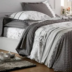 Linge de lit Gabrielle en coton imprimé pois, fleurs et dentelle