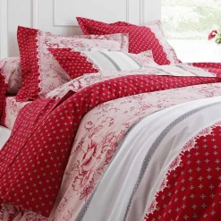 Linge de lit Gabrielle en coton imprimé pois, fleurs et dentelle