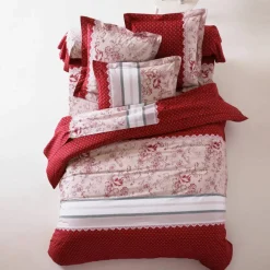 Linge de lit Gabrielle en coton imprimé pois, fleurs et dentelle