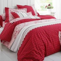 Linge de lit Gabrielle en coton imprimé pois, fleurs et dentelle
