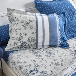 Linge de lit Gabrielle en coton imprimé pois, fleurs et dentelle