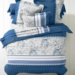 Linge de lit Gabrielle en coton imprimé pois, fleurs et dentelle