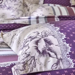 Linge de lit Gabrielle en coton imprimé pois, fleurs et dentelle