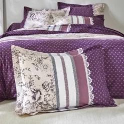 Linge de lit Gabrielle en coton imprimé pois, fleurs et dentelle