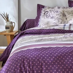 Linge de lit Gabrielle en coton imprimé pois, fleurs et dentelle