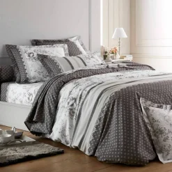 Linge de lit Gabrielle flanelle, imprimé fleurs et dentelle