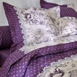 Linge de lit Gabrielle flanelle, imprimé fleurs et dentelle