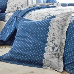 Linge de lit Gabrielle flanelle, imprimé fleurs et dentelle