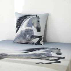 Linge de lit Galop imprimé chevaux, coton