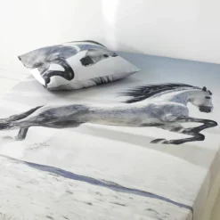 Linge de lit Galop imprimé chevaux, coton