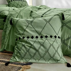 Linge de lit Massaï coton à motifs graphiques et finitions pompons
