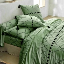 Linge de lit Massaï coton à motifs graphiques et finitions pompons