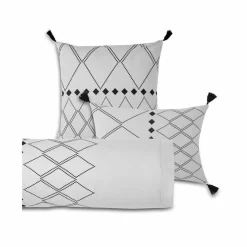 Linge de lit Massaï coton à motifs graphiques et finitions pompons