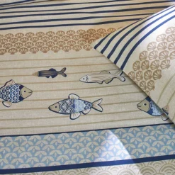 Linge de lit Riviera en coton imprimé poissons