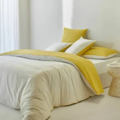 Linge de lit uni bicolore - coton 57 fils/cm²