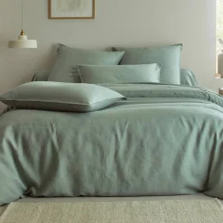 Linge de lit uni biface lin lavé / coton lavé