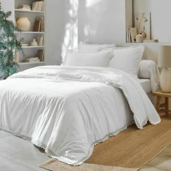 Linge de lit uni dentelle coton