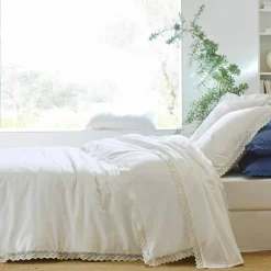 Linge de lit uni dentelle coton