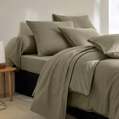 Linge de lit uni flanelle passepoil contrasté, collection 