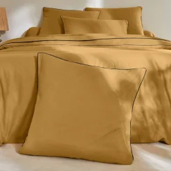 Linge de lit uni flanelle passepoil contrasté, collection 