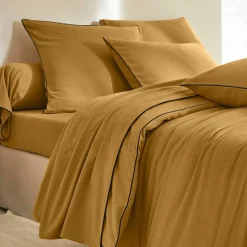 Linge de lit uni flanelle passepoil contrasté, collection 