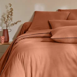 Linge de lit uni flanelle passepoil contrasté, collection "Intemporelle"