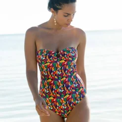 Maillot de bain 1 pièce bustier Toboki imprimé, bretelles amovibles