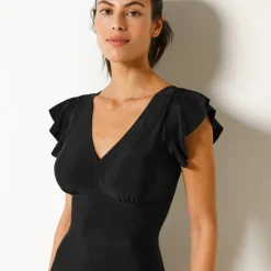 Maillot de bain à volants uni, 1 pièce Solaro - sans armatures