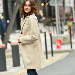 Manteau maille bouclette col tailleur