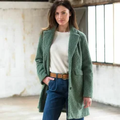 Manteau maille bouclette col tailleur