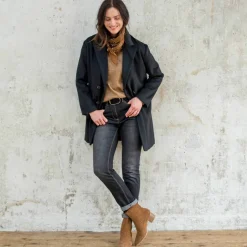 Manteau mi-long à col tailleur, boutonnage croisé