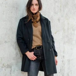 Manteau mi-long à col tailleur, boutonnage croisé