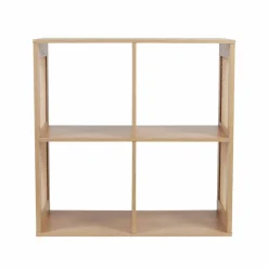 Meuble de rangement 4 cases, bois et rotin