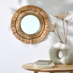 Miroir mural rond effet raphia