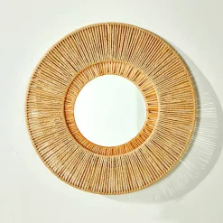 Miroir rond en rotin
