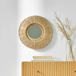 Miroir rond en rotin