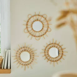 Miroir rond rotin - lot de 3