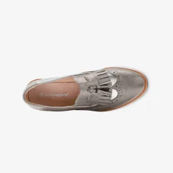 Mocassins compensés à franges et pompons