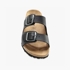 Mules anatomiques cuir à boucles - noir