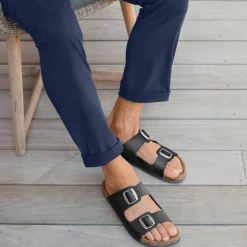 Mules anatomiques cuir à boucles - noir