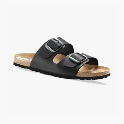 Mules anatomiques cuir à boucles - noir