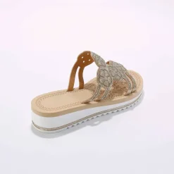 Mules bijoux compensées, empiècements strassés et perlés