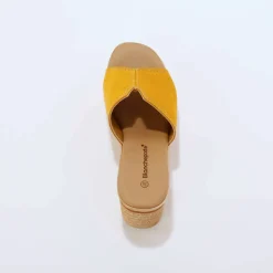 Mules compensées style sabot croûte de cuir