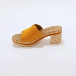 Mules compensées style sabot croûte de cuir