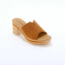 Mules compensées style sabot croûte de cuir