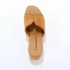 Mules compensées style sabot croûte de cuir