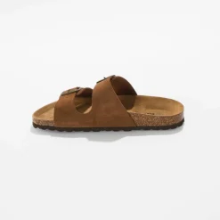 Mules cuir à boucles réglables - marron