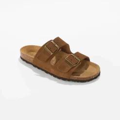 Mules cuir à boucles réglables - marron